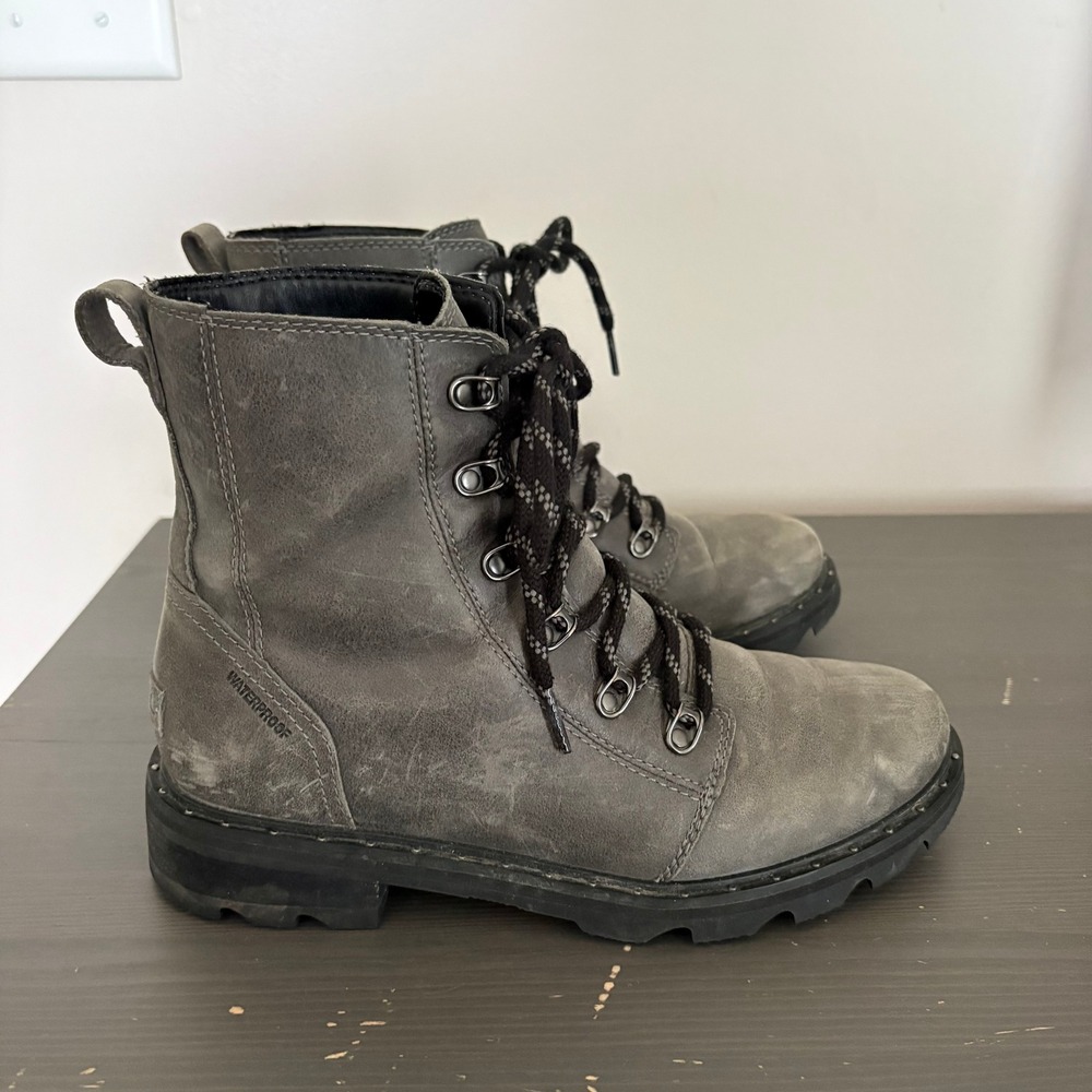 Sorel Boots Lennox Hiker 8.5 Quarry Grey Waterproof Leather Combat Lace Up